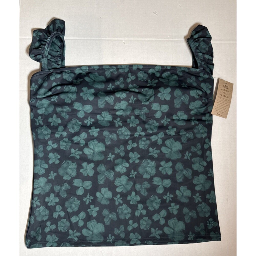 Albion Bella Tankini Top Sea Petal Black Green Floral Size XXL NWT Ruffle Bra